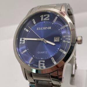 Elgin Two Mens Blue Dial Watch Works Nee Battery